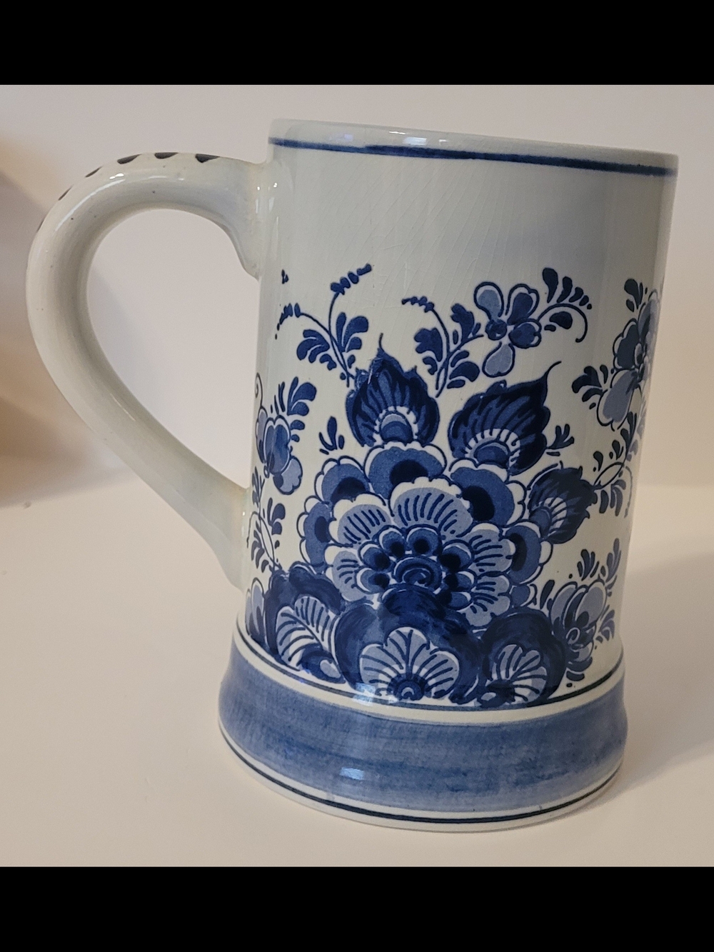 MugVintage Delft Blauw Handpainted Beer Stein Mug Blue White Bird Floral Holland